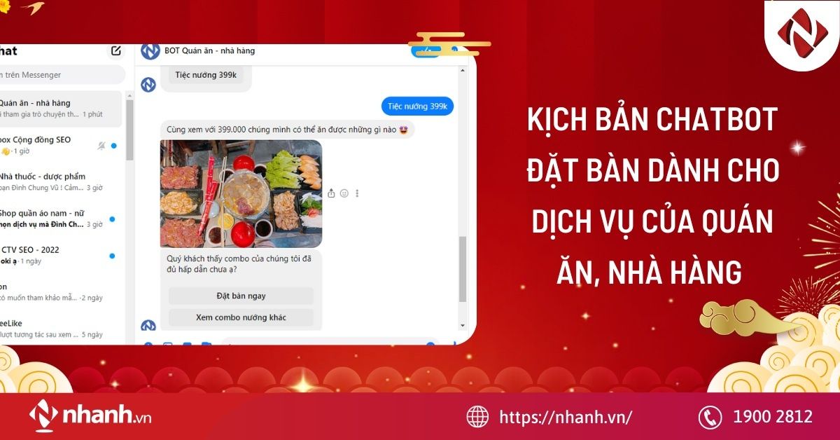 Kịch bản chatbot đặt bàn dành cho dịch vụ của quán ăn, nhà hàng