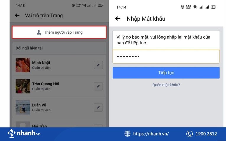 Cách cấp quyền quản lý fanpage Facebook trên điện thoại bước 3,4