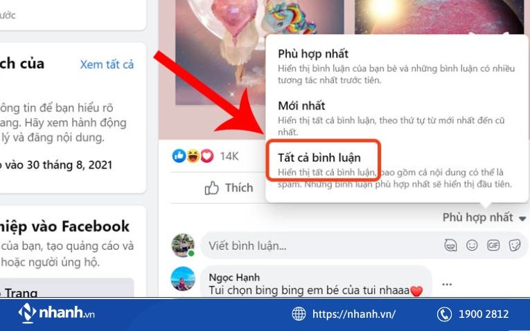 Bước 2: Cách hiện bình luận đã ẩn trên Facebook trên máy tính