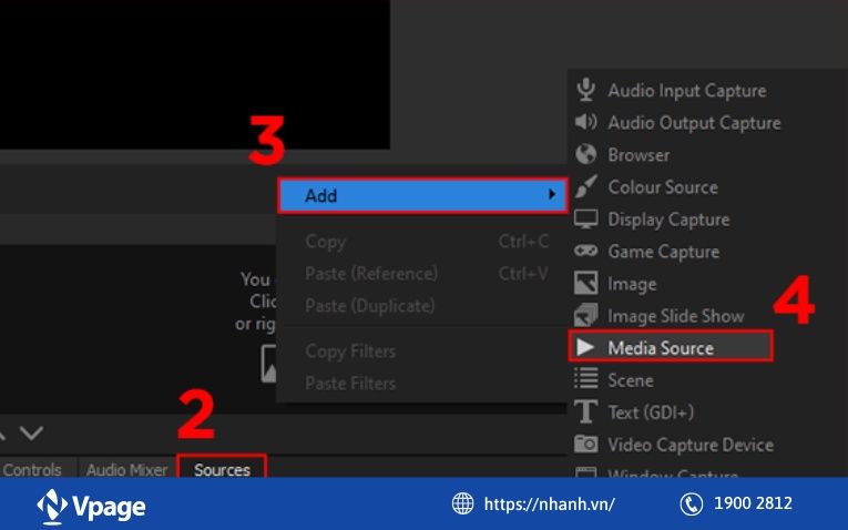 Chọn Media Source để thêm nguồn video