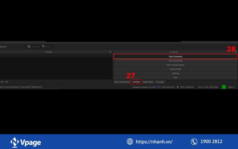 Dừng livestream trong OBS