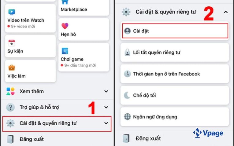 Chọn cài đặt và quyền riêng tư