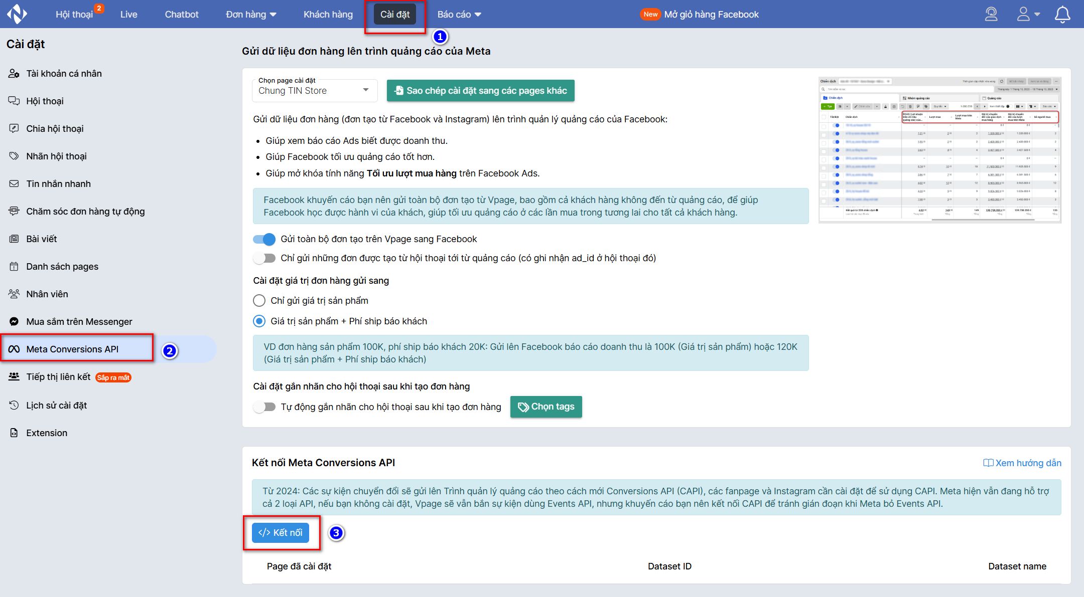 Bước 1 chọn Meta Conversions API