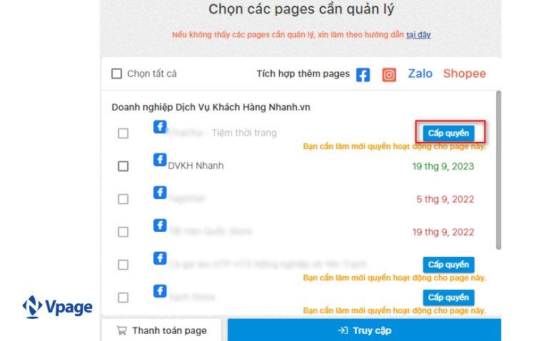 Tích hợp Vpage với Facebook