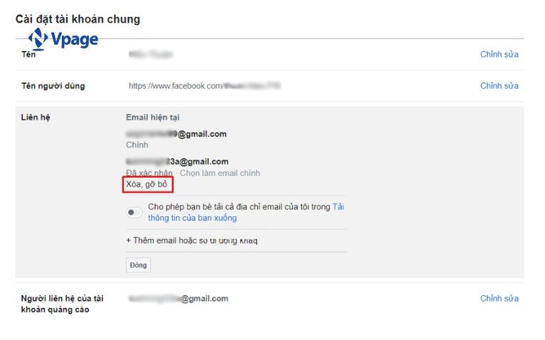 Xóa email cũ