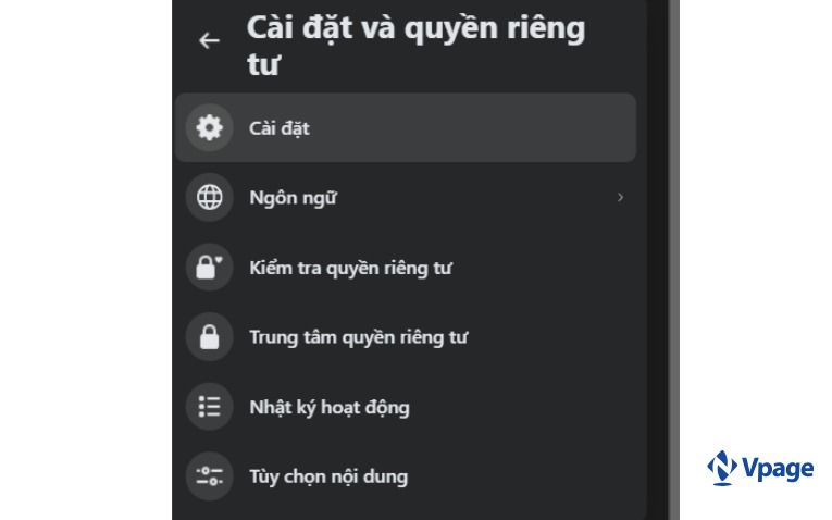 Truy cập cài đặt