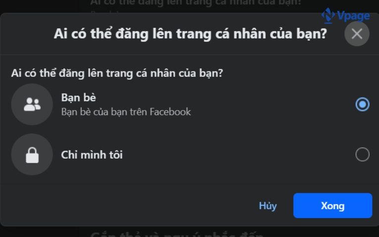 Thiết lập ai có thể đăng bài lên dòng thời gian của tôi