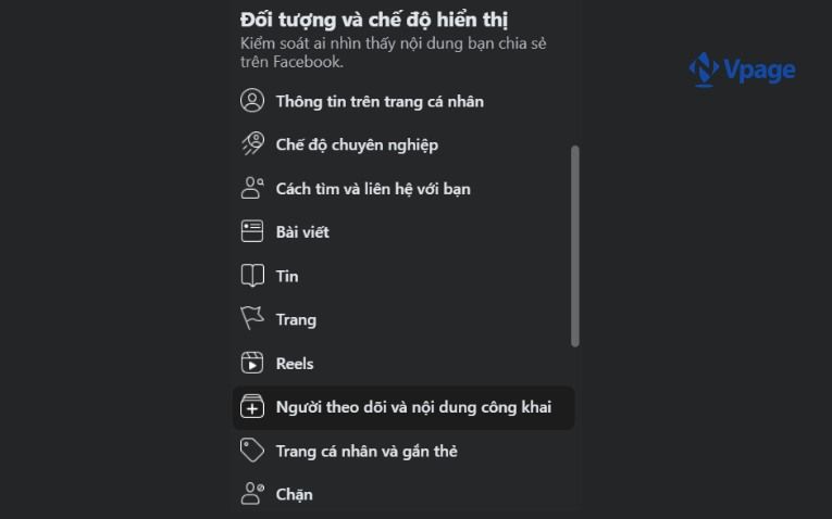 Chọn Người theo dõi và nội dung công khai