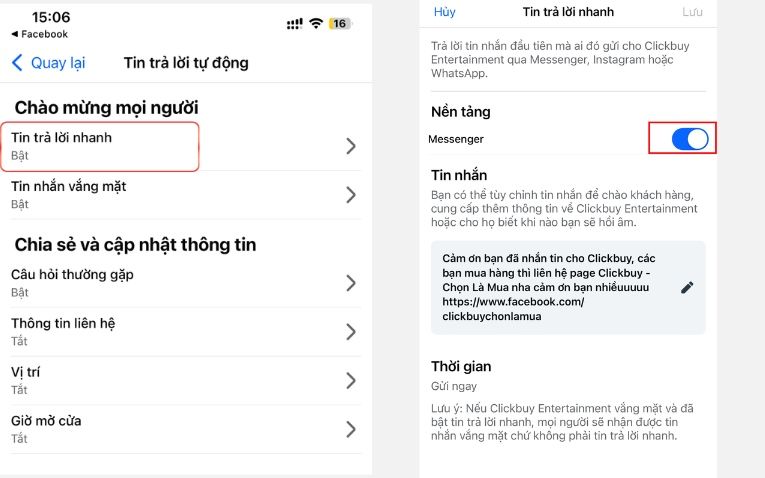 chọn kênh “Messenger”