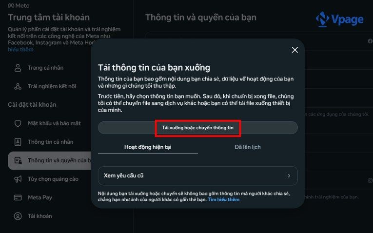 Chọn Tải xuống hoặc chuyển thông tin