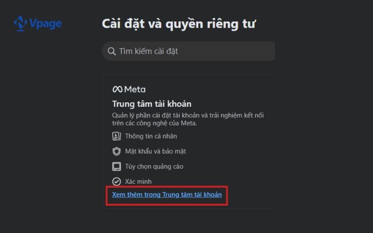 Chọn Xem thêm trong trung tâm tài khoản