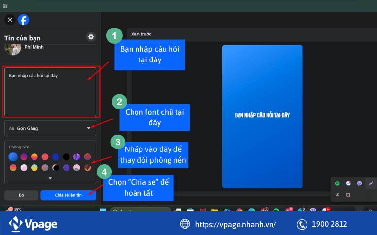 Tạo Story dạng văn bản hoặc hình ảnh có chứa câu hỏi