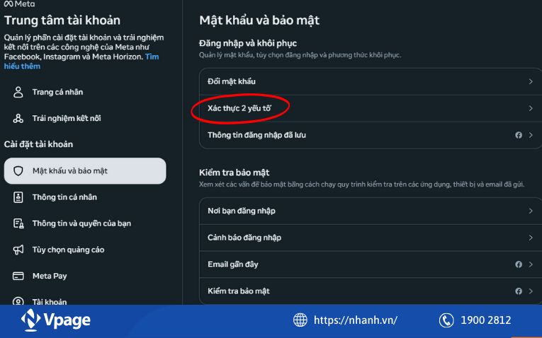 Nhấp vào Xác thực 2 yếu tố