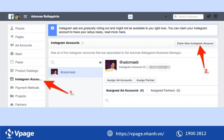 Kết nối tài khoản Instagram với Trình quản lý quảng cáo Facebook