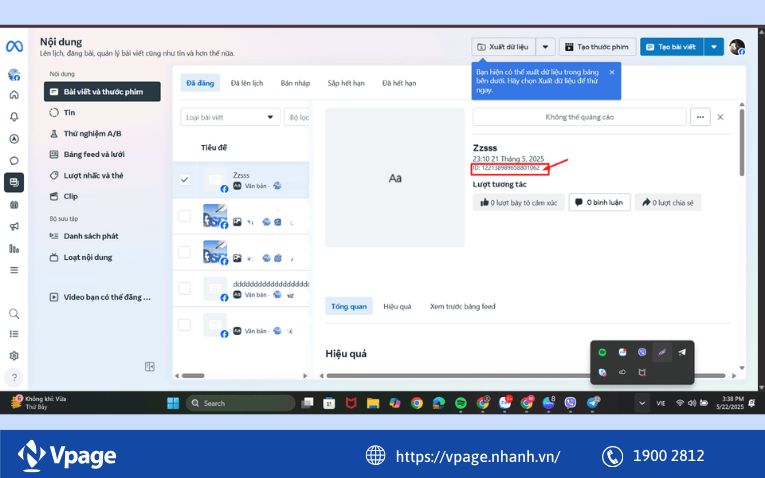 Lấy ID bài viết từ Meta Business Suite