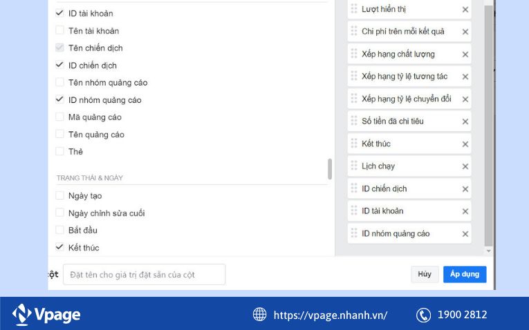  Tùy chỉnh cột để hiển thị ID