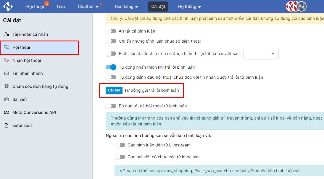 Chọn mục “Hội thoại”