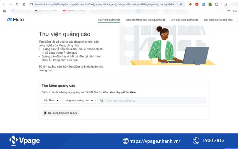 Mở trình duyệt của Facebook Ad Library
