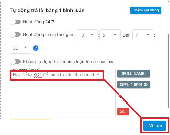 Nhập “Nội dung bình luận”. Sau đó nhấn chọn “Lưu