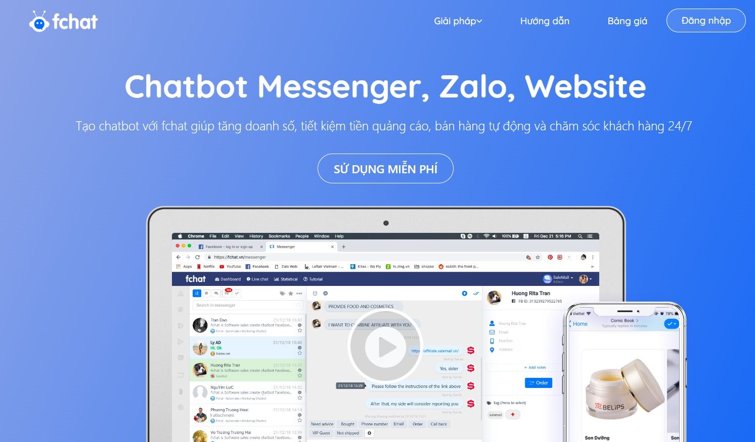 Phần mềm chat đa kênh Fchat