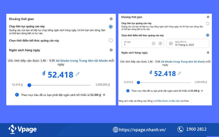 Chọn ngân sách, thời gian chạy chiến dịch