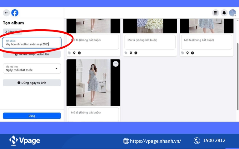  Đặt tên cho Album, đăng tải ảnh lên trên Facebook > Chọn ‘Đăng” 