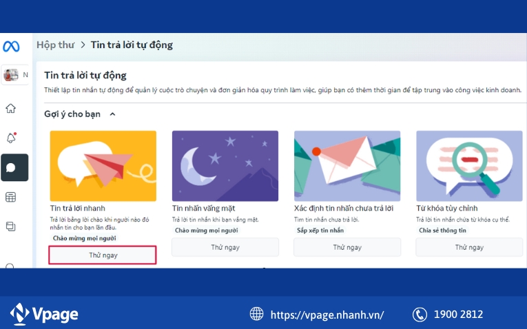 Cài đặt trả lời tin nhắn nhanh trên Fanpage Facebook