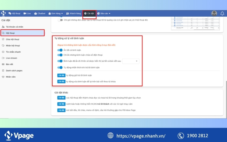 Cài đặt bình luận VPage
