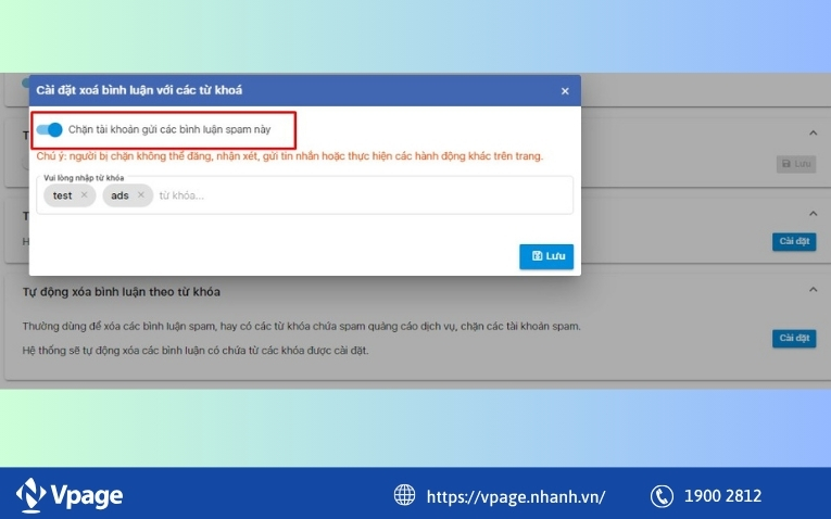 Chặn tài khoản gửi bình luận làm phiền