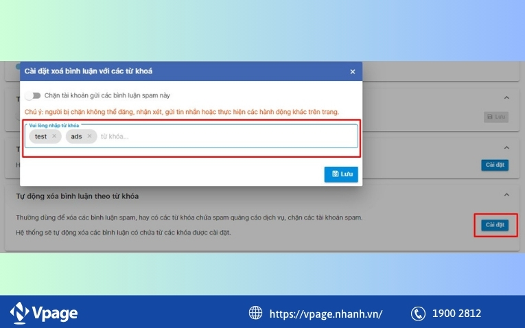 Tự động xóa bình luận theo từ khóa