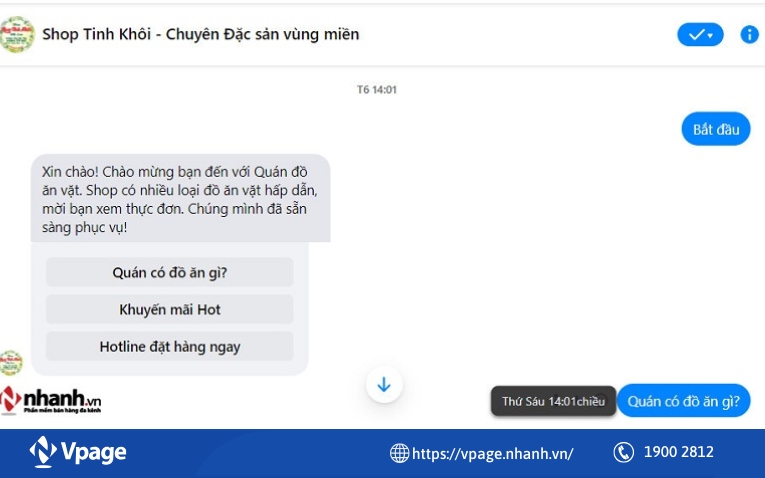Một mẫu tin nhắn nhắn nhanh trên Fanpage