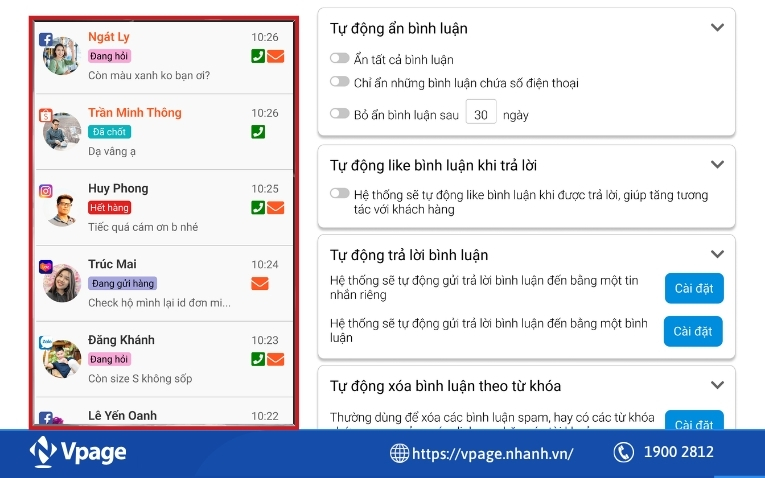 Tính năng gán nhãn hội thoại của phần mềm Vpage