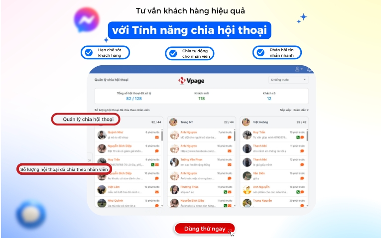 Tính năng Chia hội thoại tự động cho các nhân viên của Vpage