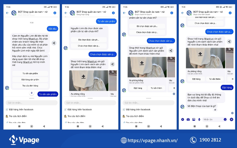 Một kịch bản chatbox tư vấn, chốt đơn của phần mềm Vpage