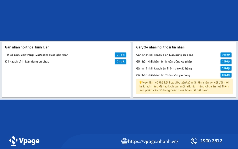 Phần mềm hỗ trợ tính năng gán nhãn hội thoại bình luận khách hàng trong livestream 