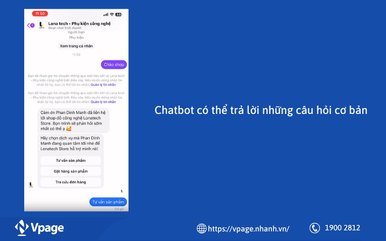 Chatbot có thể trả lời những câu hỏi cơ bản 
