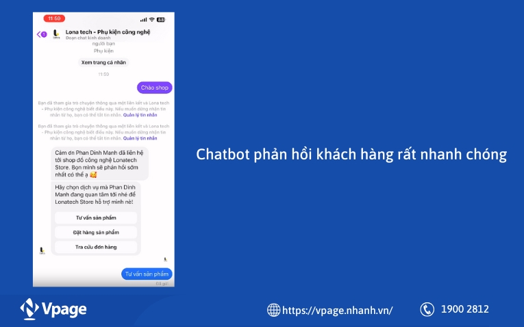 Chatbot phản hồi khách hàng rất nhanh chóng