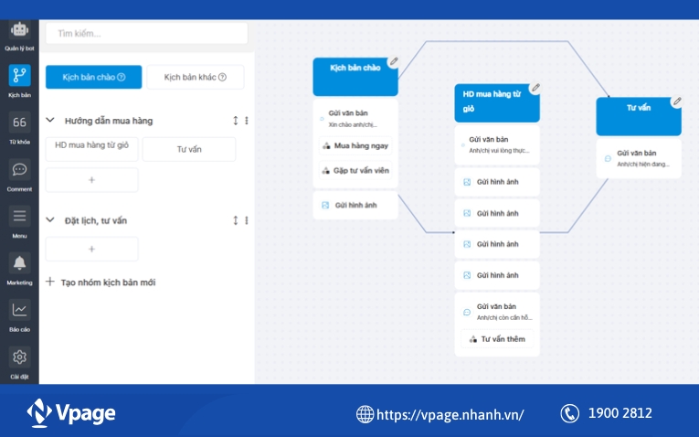 Tính năng tạo chat bot bằng cách kéo thả
