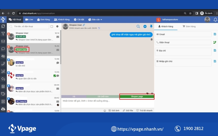 Tính năng gán nhãn hội thoại của phần mềm quản lý chat đa kênh Vpage của Nhanh.vn 