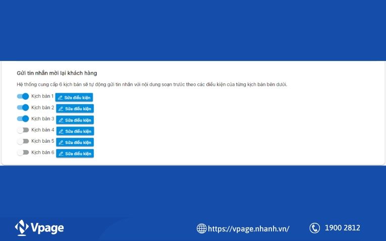 Tính năng gửi tin nhắn tự động mời lại khách hàng của phần mềm Vpage 