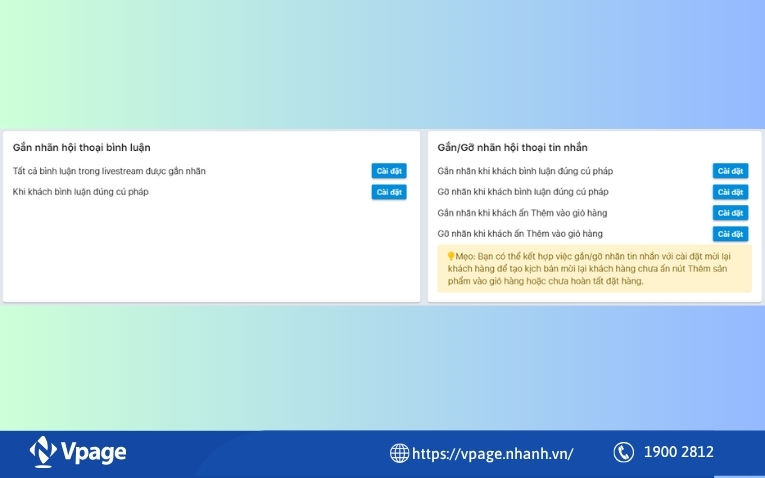 Tính năng gán nhãn tự động bình luận trên livestream của phần mềm Vpage