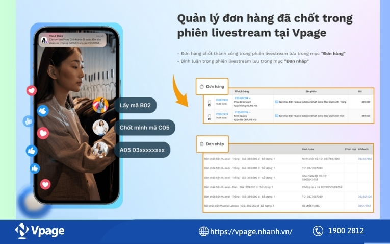 Tính năng quản lý đơn hàng đã chốt tại phần mềm Vpage 
