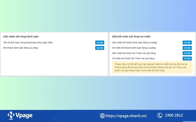 Tính năng gán nhãn phân loại bình luận trên livestream của phần mềm quản lý chat
