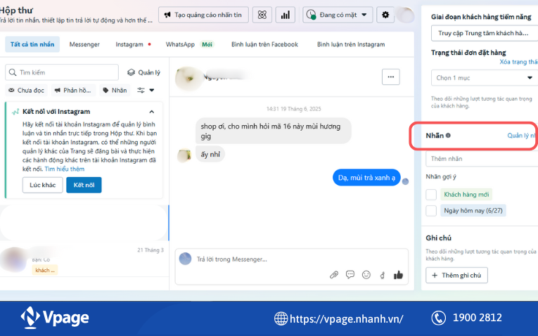 Tính năng gán nhãn hội thoại trên Meta Business Suite