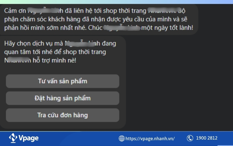 Lời chào khi khách hàng bắt đầu Chat với doanh nghiệp