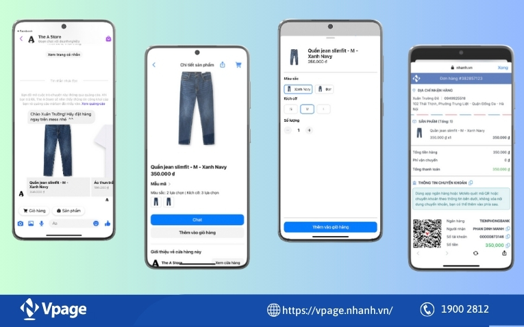 Mua sắm trên Messenger của phần mềm Vpage