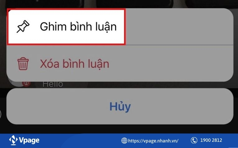 Ghim bình luận ngay ở trên phiên live