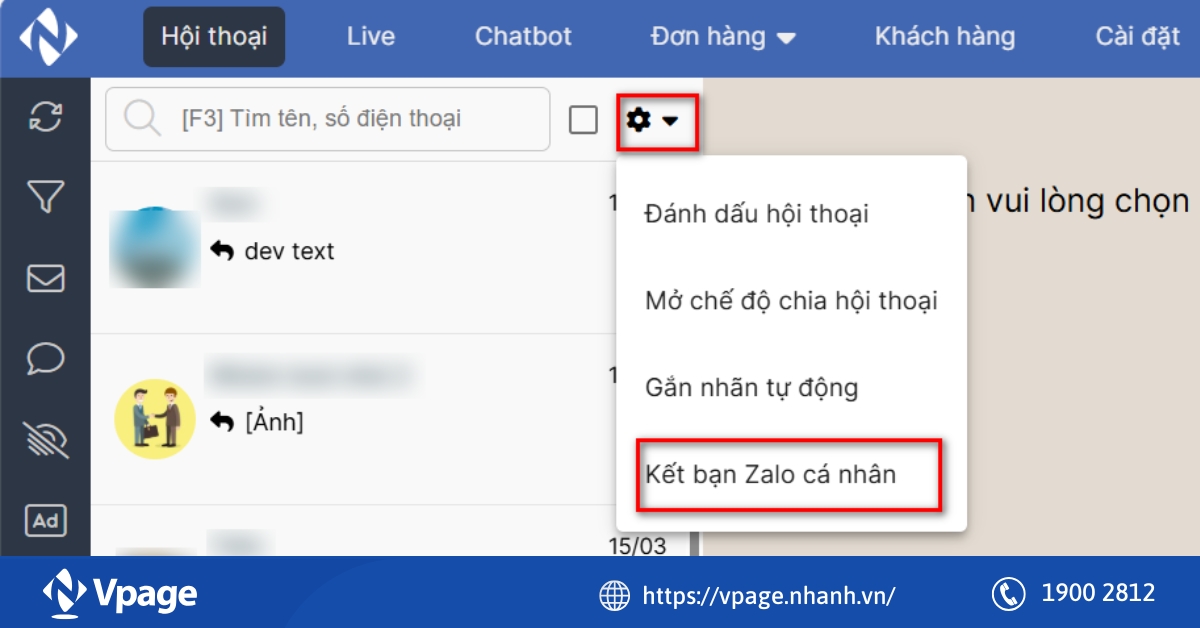 Kết bạn bằng Zalo cá nhân trên Vpage