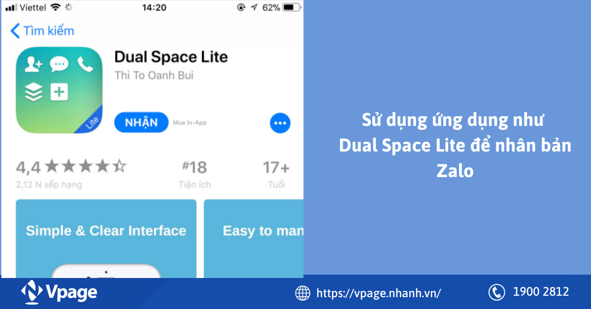 Sử dụng ứng dụng như Dual Space Lite để nhân bản Zalo