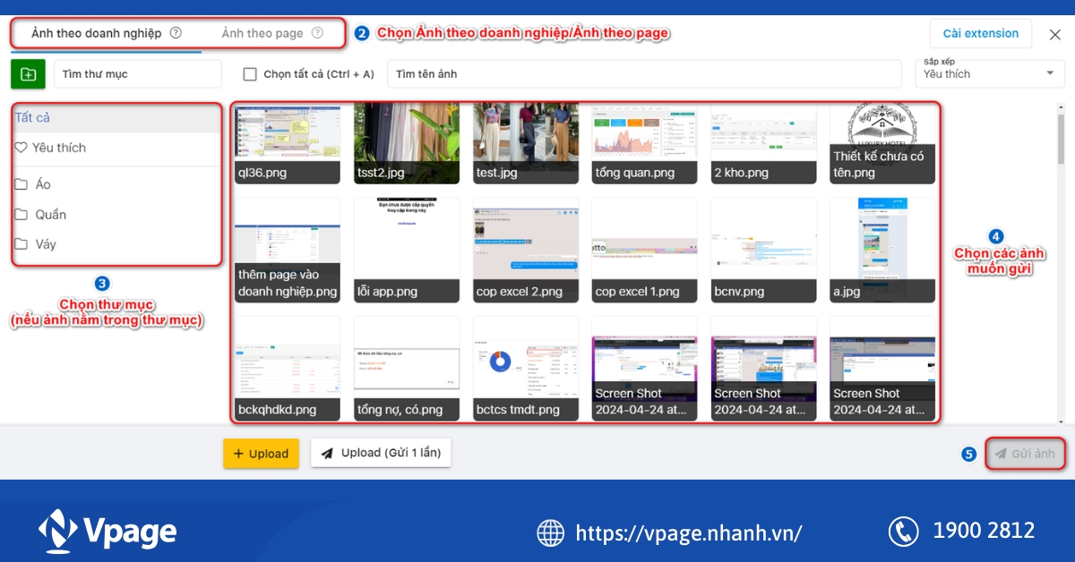 Tính năng gửi ảnh trên Vpage